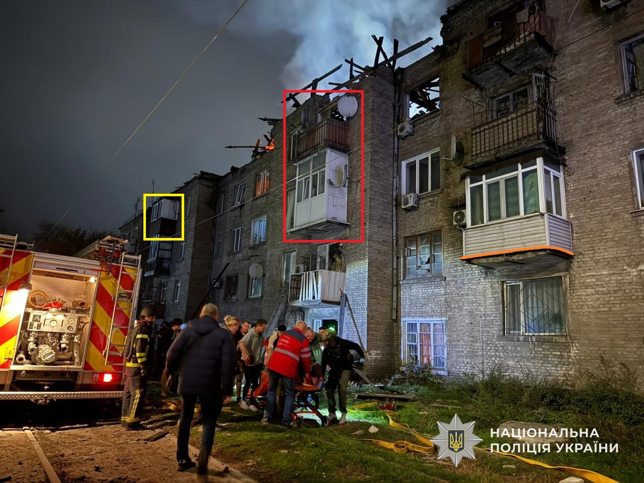 Drone strike damages apartment building in Kamianske