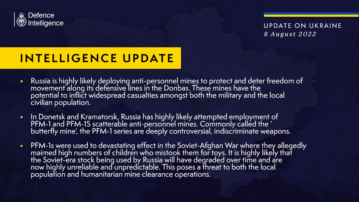 UK intelligence update on Ukraine war, August 8, 2022