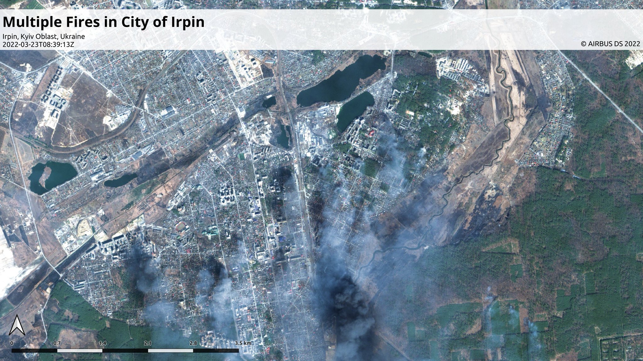 Satellite imagery shows thick smoke over Irpin