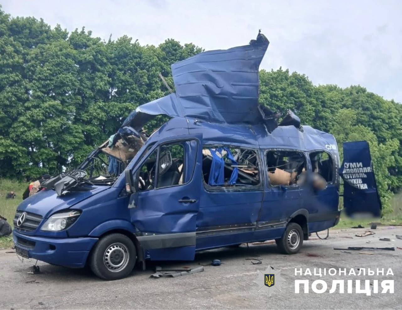 Russian drone strike hits civilian bus near Bilopillya