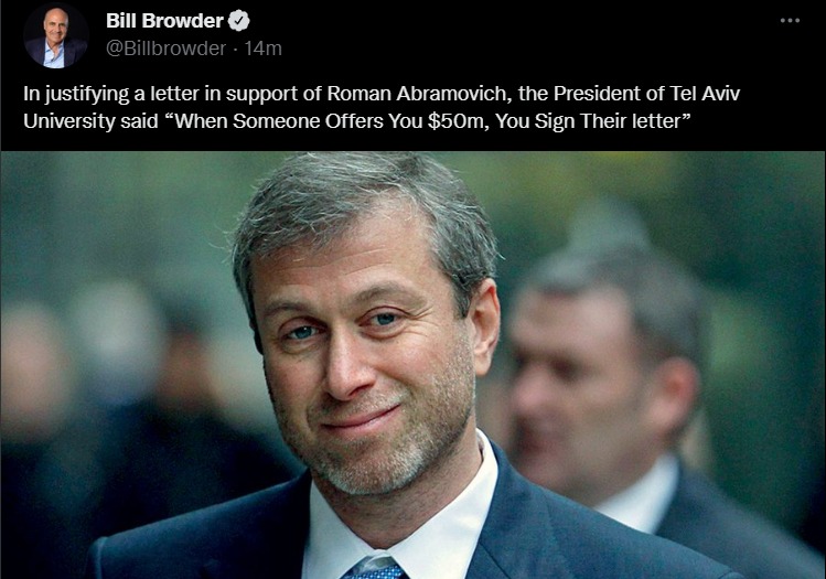 Tel Aviv University Rector Received $50 Million for Letter Defending Abramovich