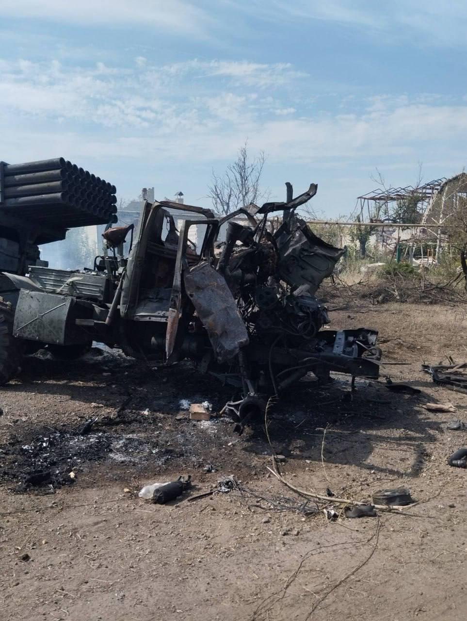 Destroyed Russian BM-21 Grad MLRS in Pervomayskoye