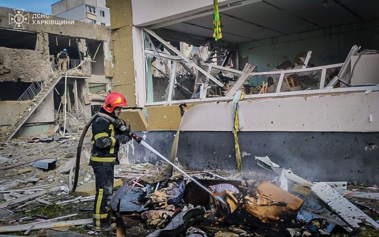 Consequences of Russian strike on a kindergarten in Chuhuiv (Kharkiv)