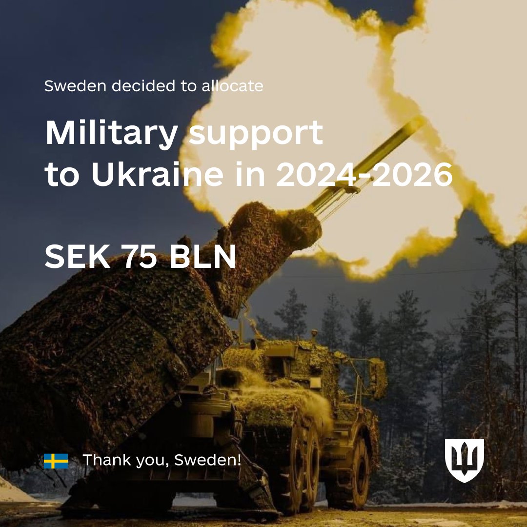 Sweden allocates 75 billion SEK to Ukraine 2024–2026