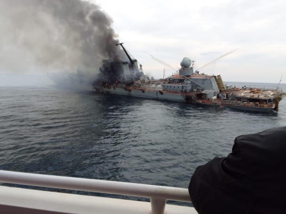 Unverified image of the Russian Moskva cruiser