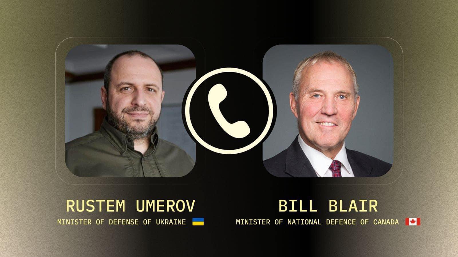 Ukraine’s Defence Minister Umerov speaks with Canadian counterpart Bill Blair