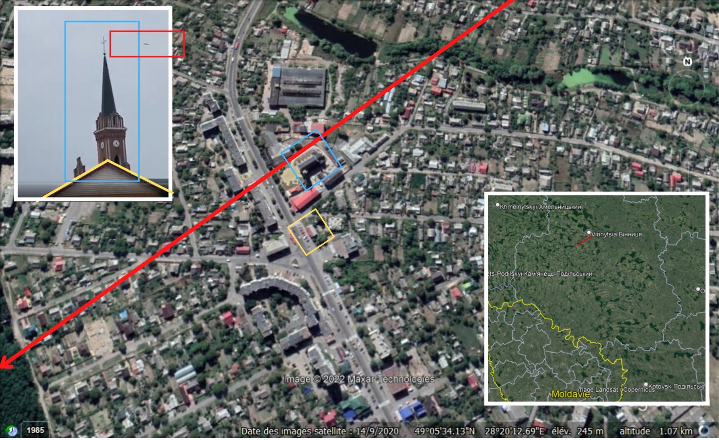 Geolocation of missile footage over Gnivan, Ukraine