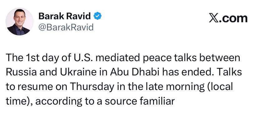First day of negotiations Ukraine-USA-Russia in Abu Dhabi