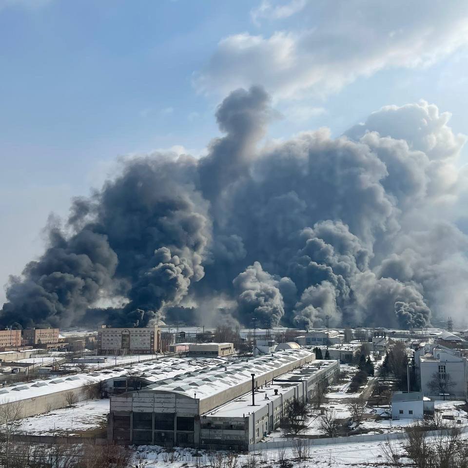 Fire at Barabashovo after Kharkiv bombardment