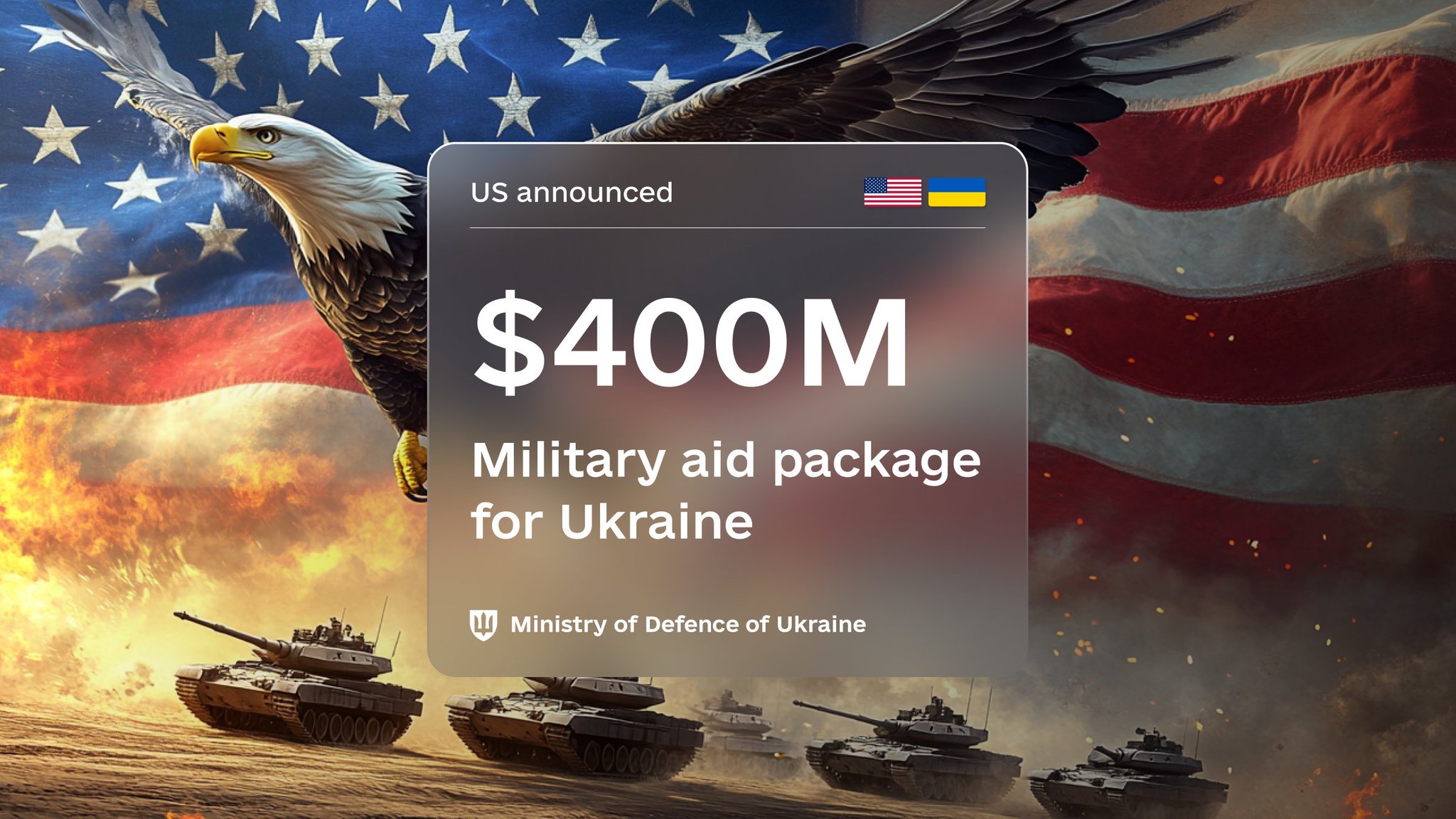 US announces $400M military aid package for Ukraine, including ammunition and weaponry.
