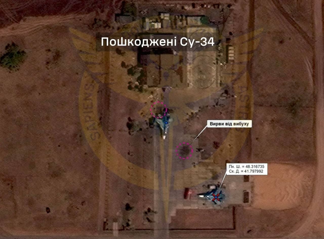 Scorched marks near Sukhoi Su-34 damaged