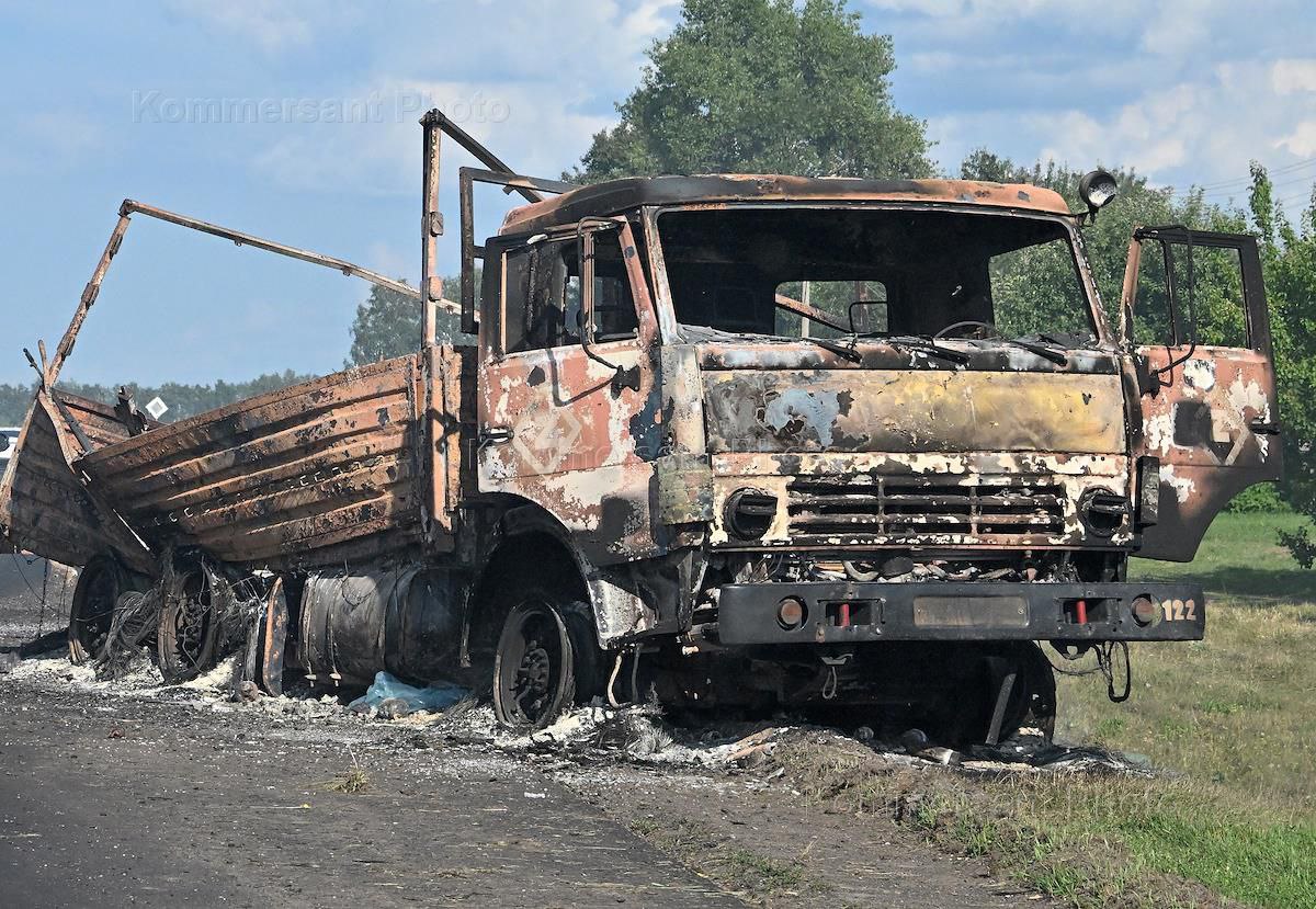 Photo of destroyed Russian convoy in Kursk region