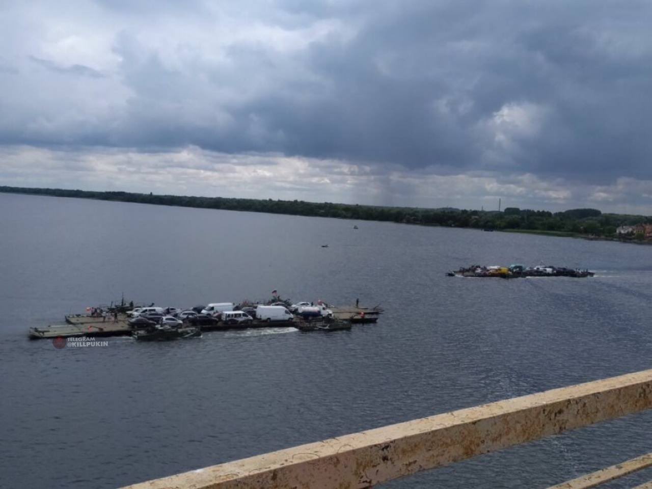 Pontoon ferry near Antonivsky Bridge in Kherson