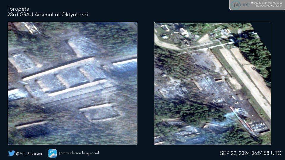 Satellite images of Ukrainian arsenal strike aftermath