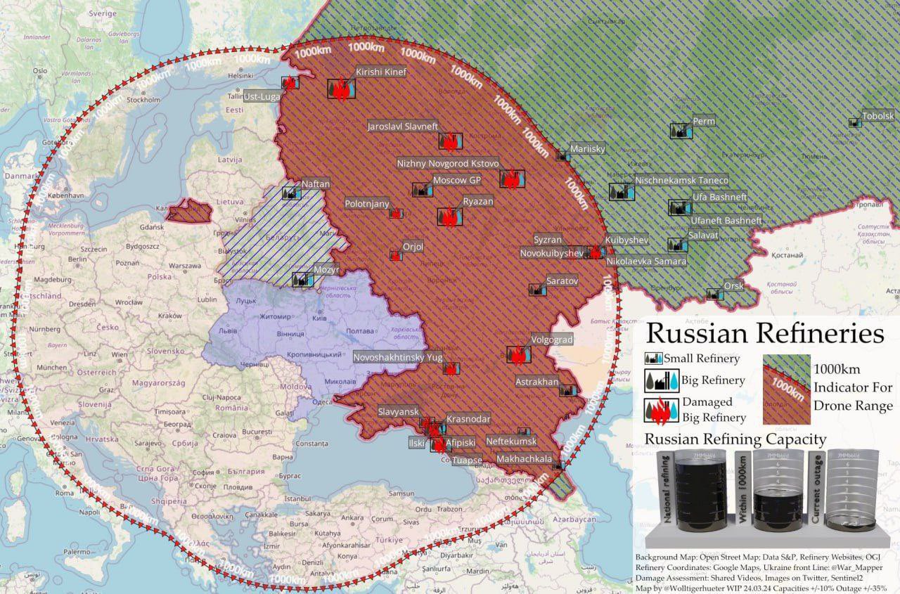 Ukraine struck most Russian refineries in European Russia