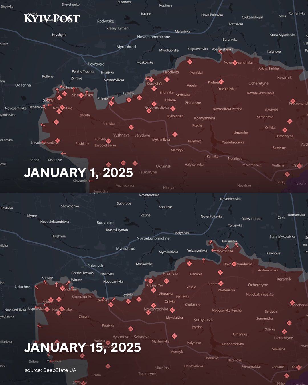 Russia seizes 11 settlements in 10 days, battles near Pokrovsk, Avdiivka, Bakhmut