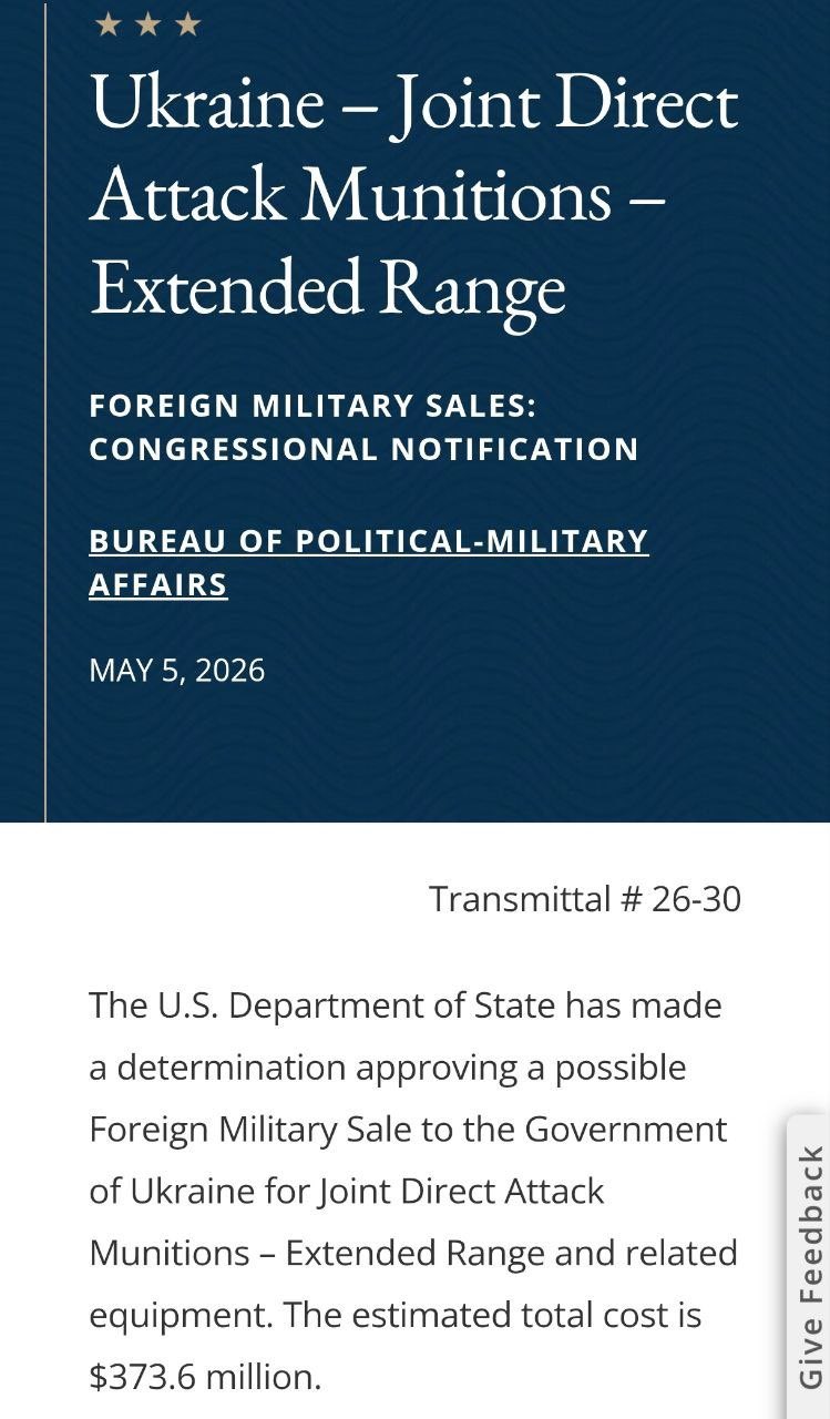 US approves $373.6M sale of JDAM-ER munitions to Ukraine