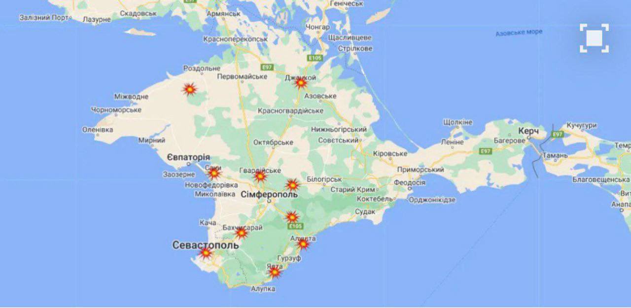 Map of night strikes in occupied Crimea
