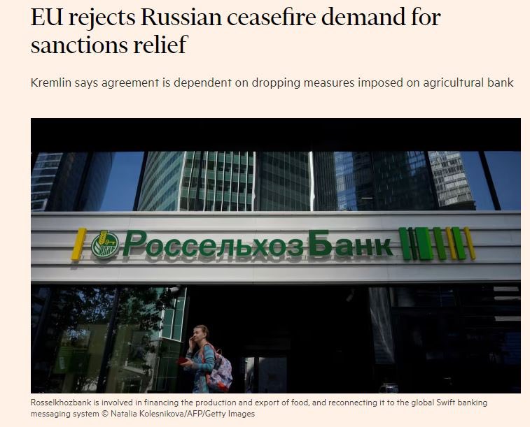 EU rejects Russia’s ceasefire-for-sanctions demand, insists on withdrawal