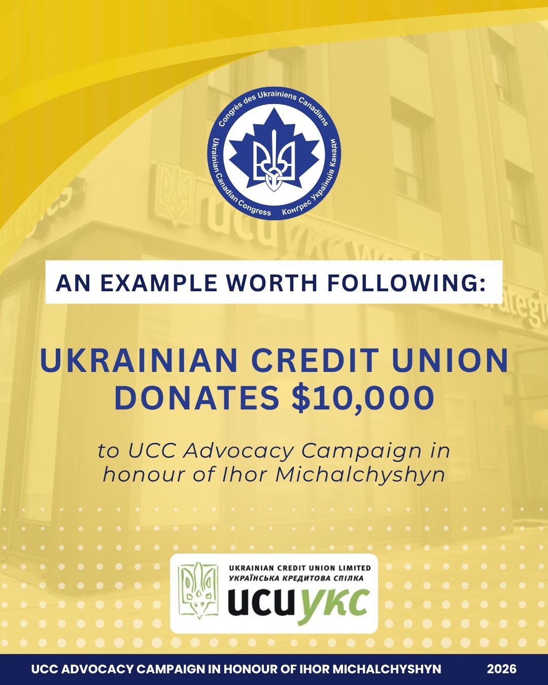 Ukrainian Credit Union Donates $10,000 to Honor Ihor Michalchyshyn