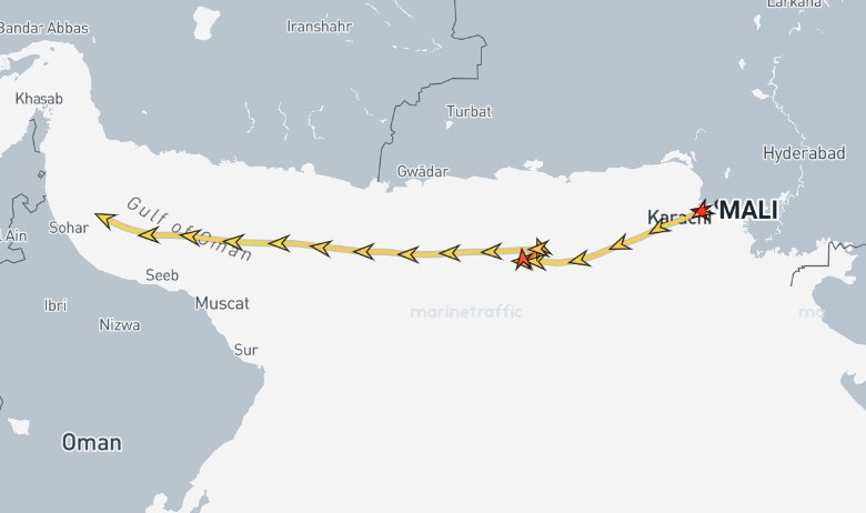 Oil Tanker Mali Interdicted Off Pakistan Escorted to Oman