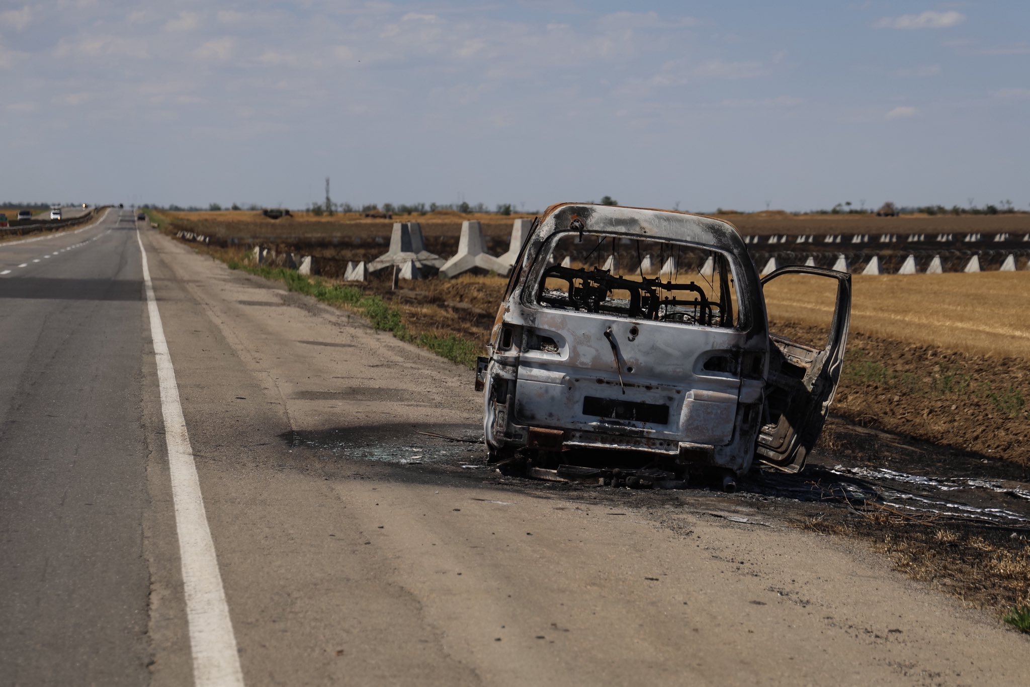 Drone sets car ablaze on highway