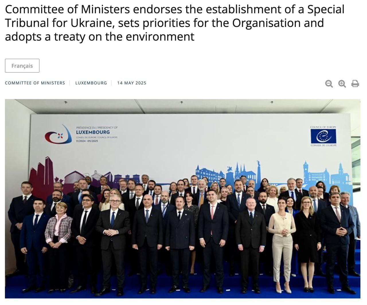 Council of Europe establishes tribunal for Russia