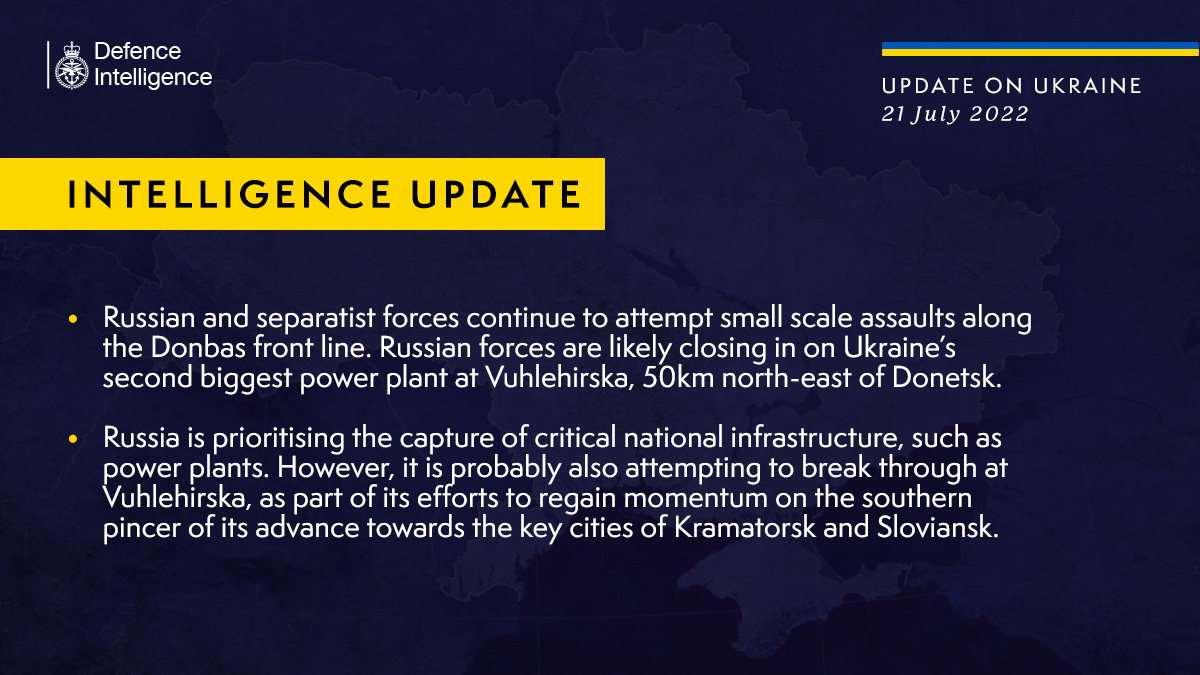 British Defense Intelligence Ukraine Update, July 21
