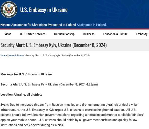 US Embassy warns of air strike threat