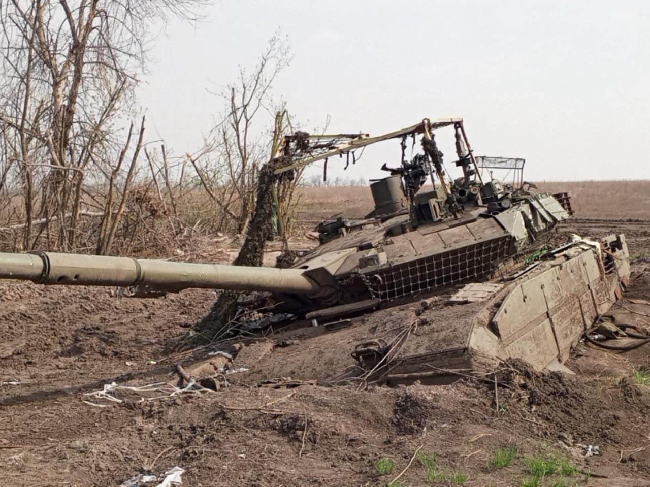 Destroyed T-90M tank in Donetsk region