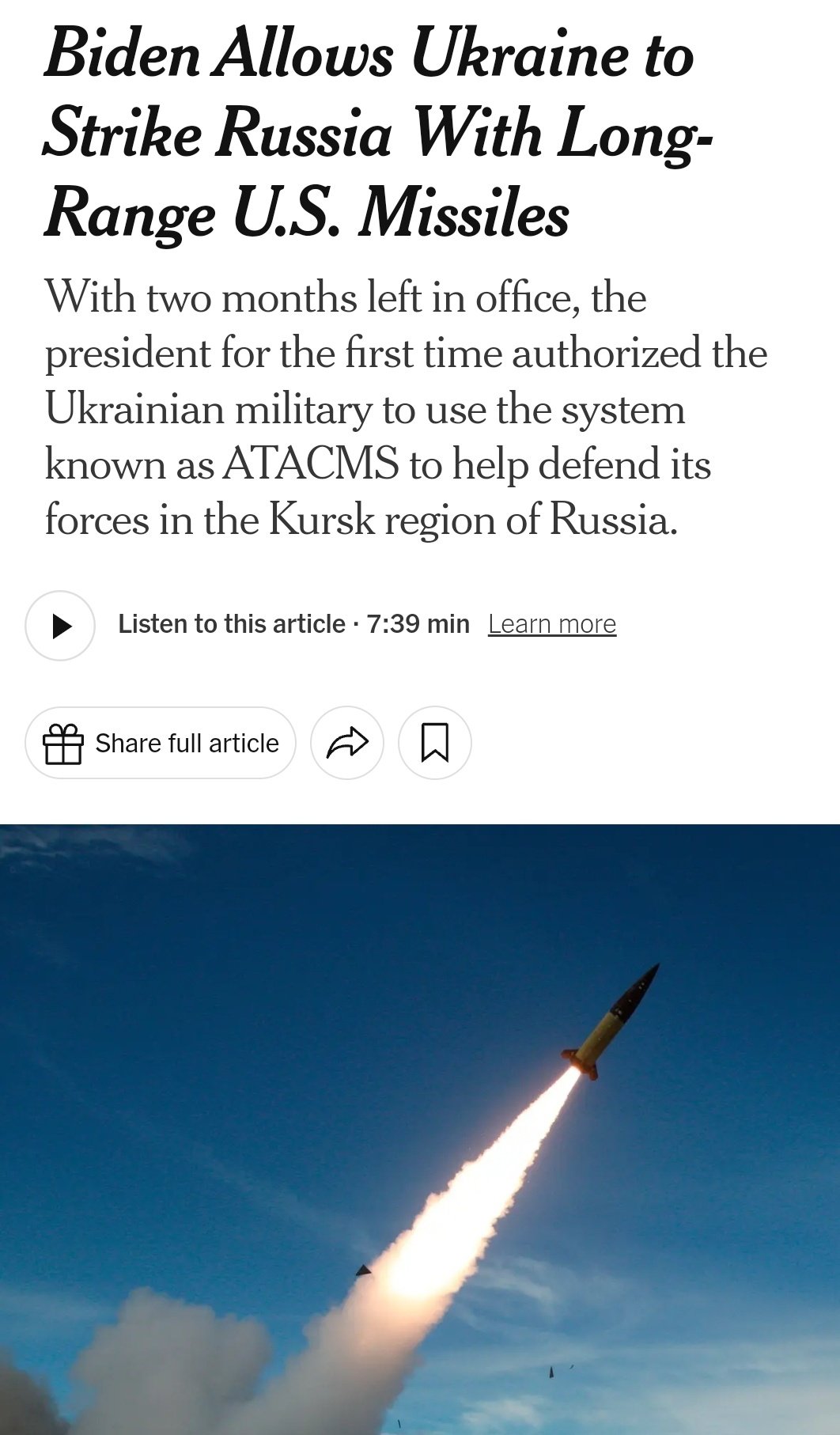 Biden authorizes Ukraine to strike Russia with US missiles