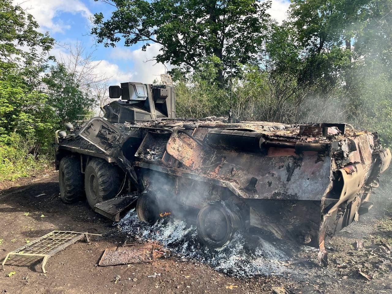 Destroyed Russian BTR-80 with Buerevestnik module