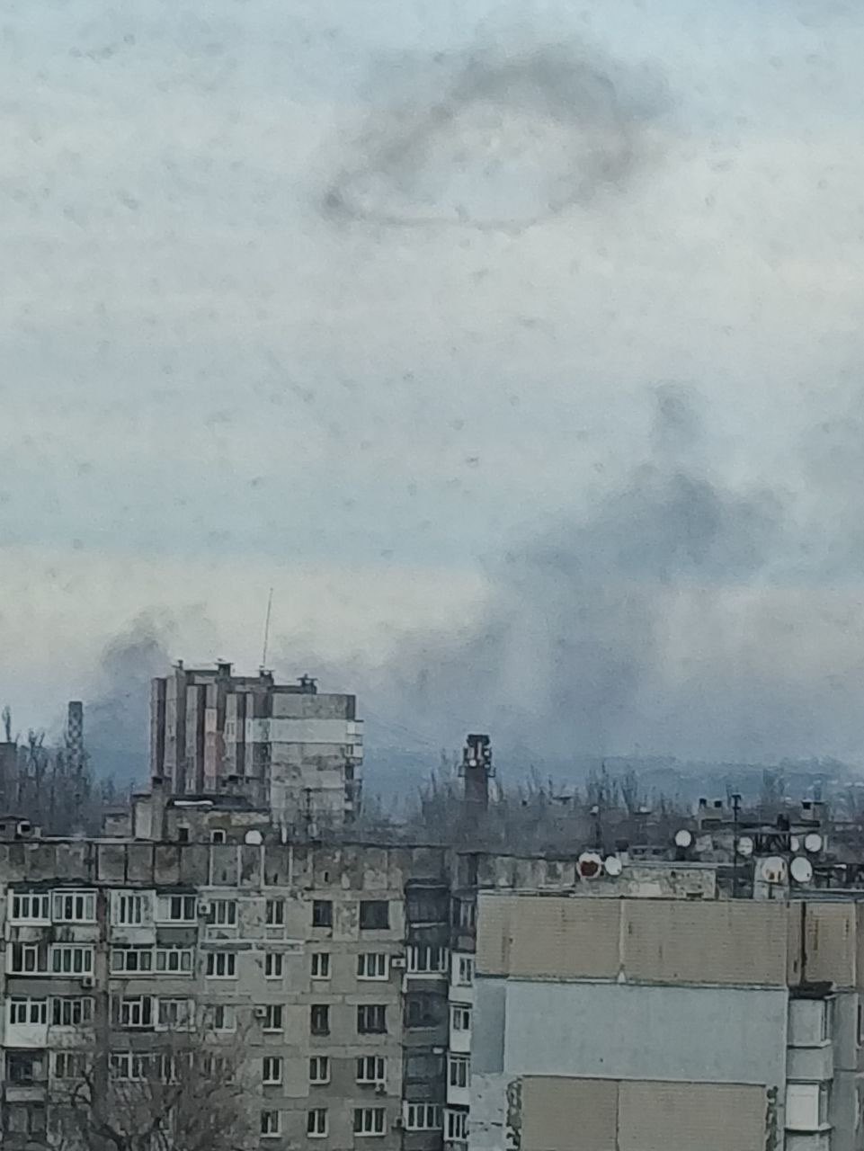 Explosions and smoke over occupied Donetsk