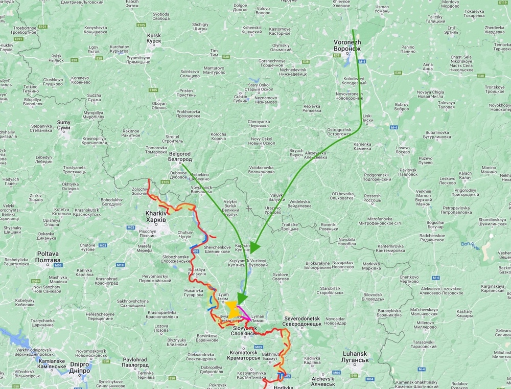 Main railway routes to Kharkiv Oblast