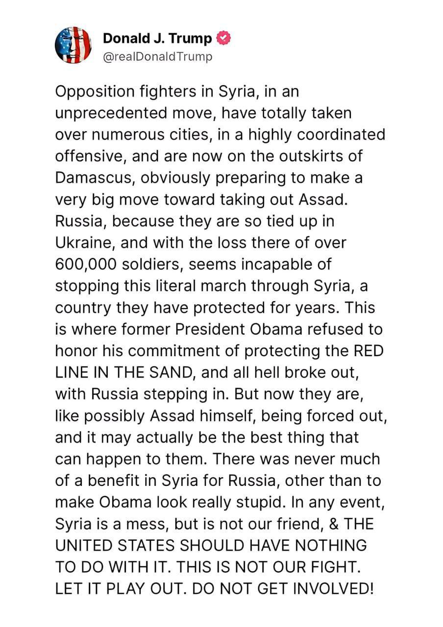 Trump says Russia’s Ukraine losses hinder support for Syria’s Assad