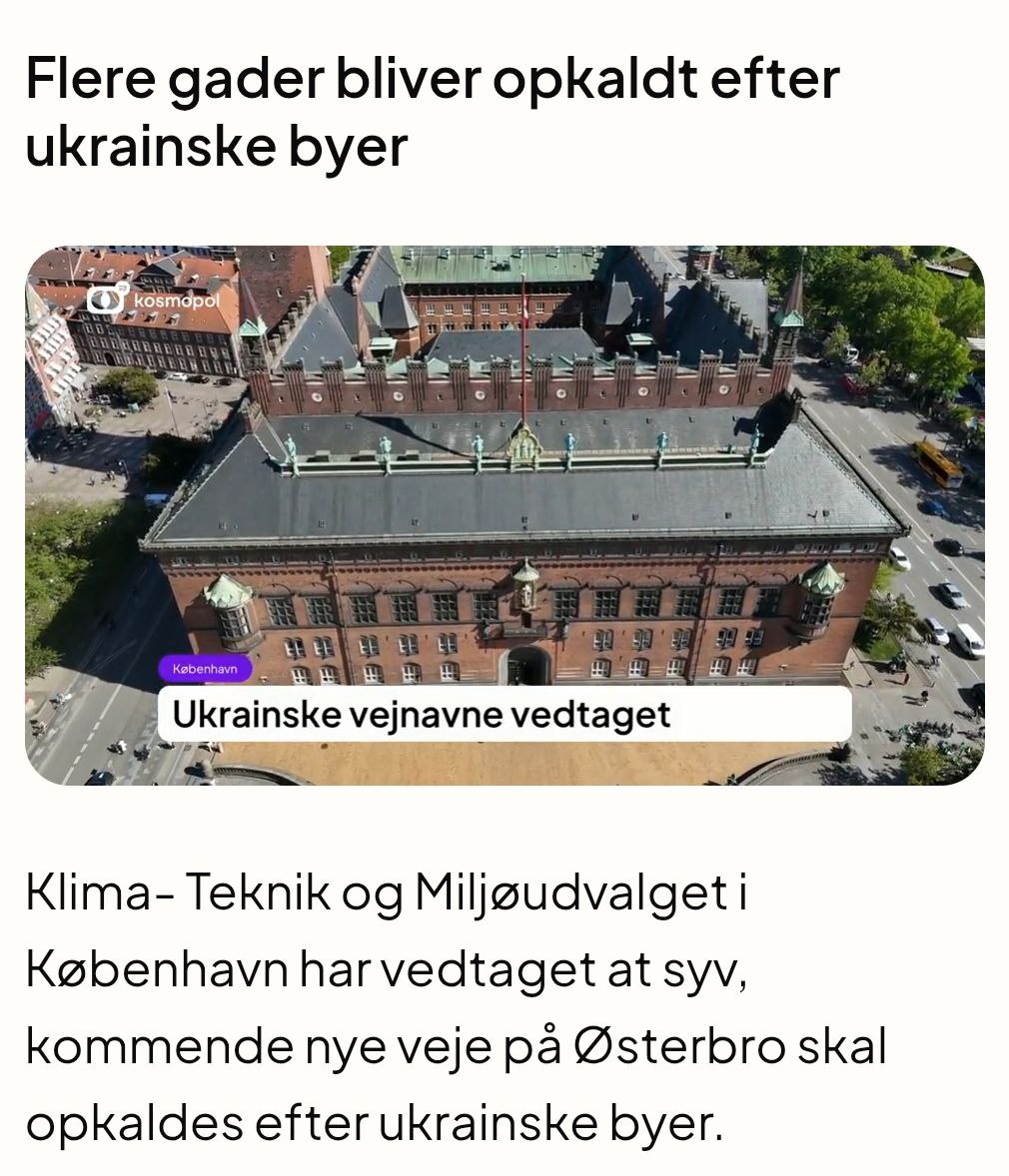 Seven new Copenhagen streets named after Ukrainian cities