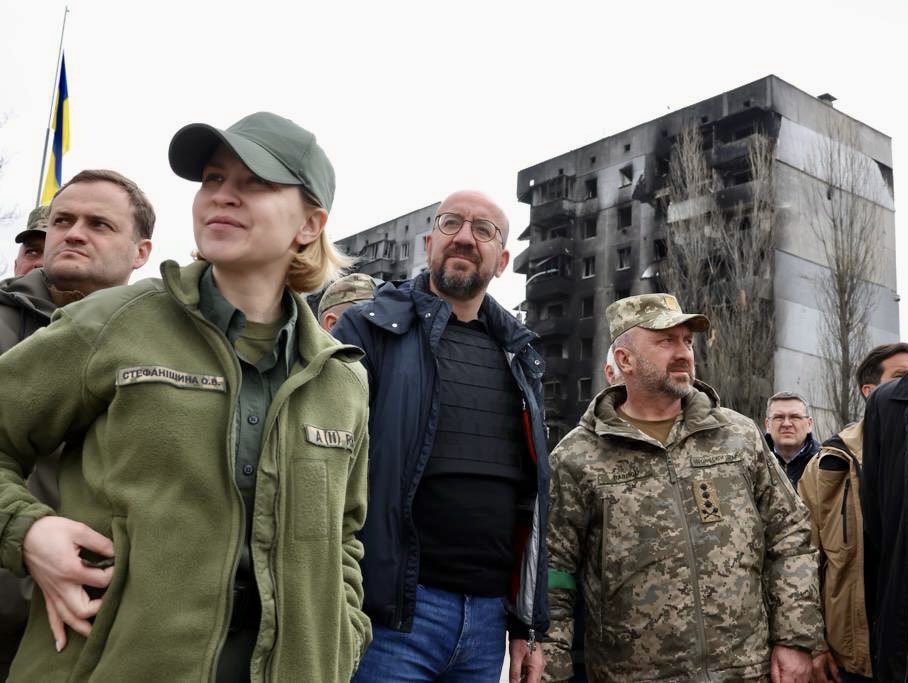 EU Council President Michel visits Borodyanka, discusses support