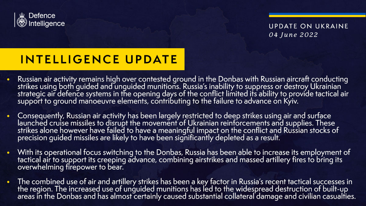 UK intelligence says air and artillery strikes key to Russian Donbass success