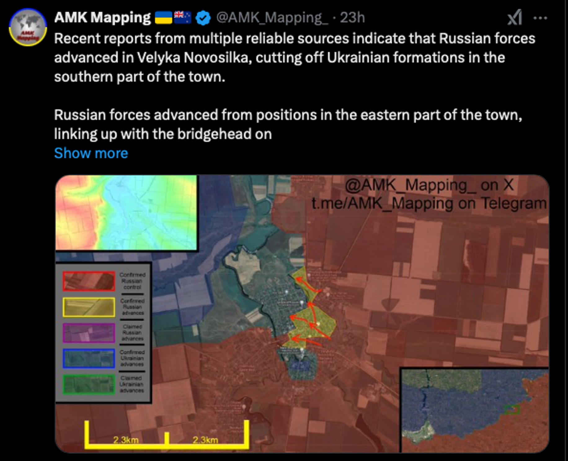 Velyka Novosilka: Center under Russian control, advance from east and Mokri Yaly bridge