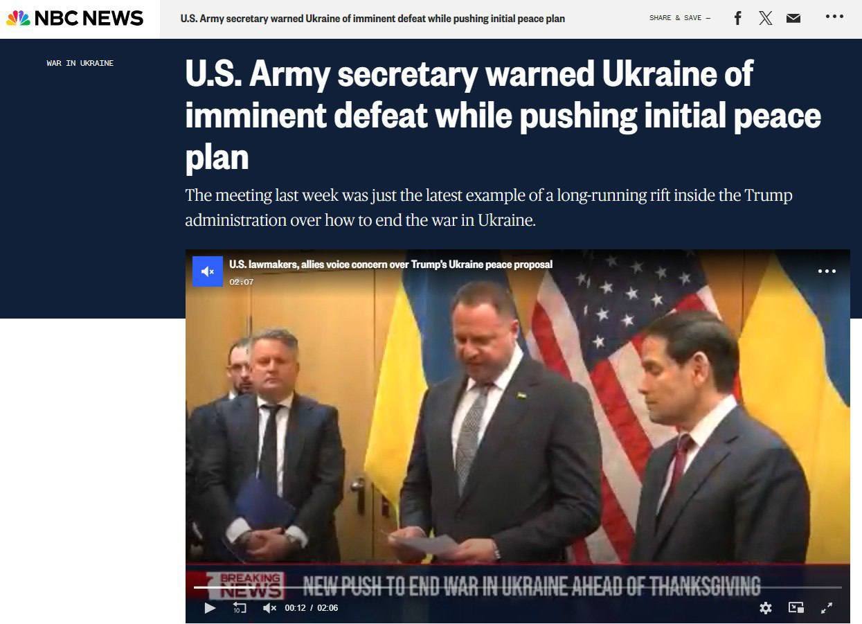 US Army Secretary warns Ukraine of defeat