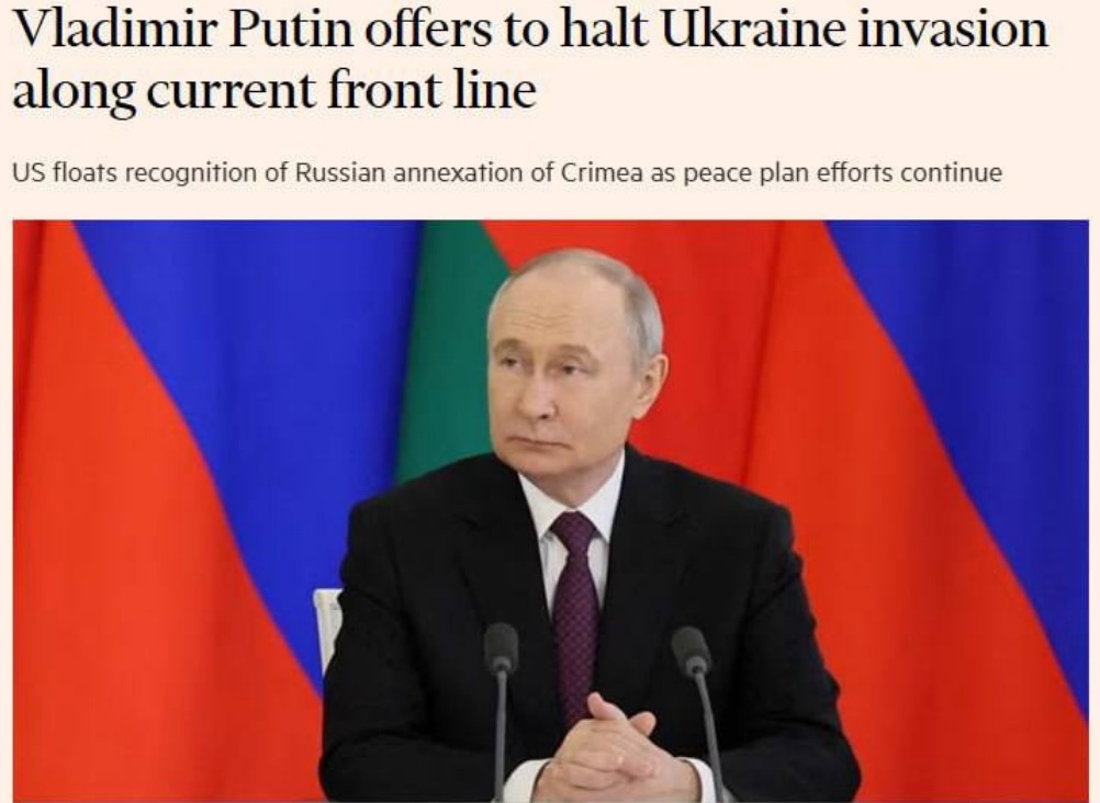 Putin proposes ceasefire along front lines for deal with Trump – FT