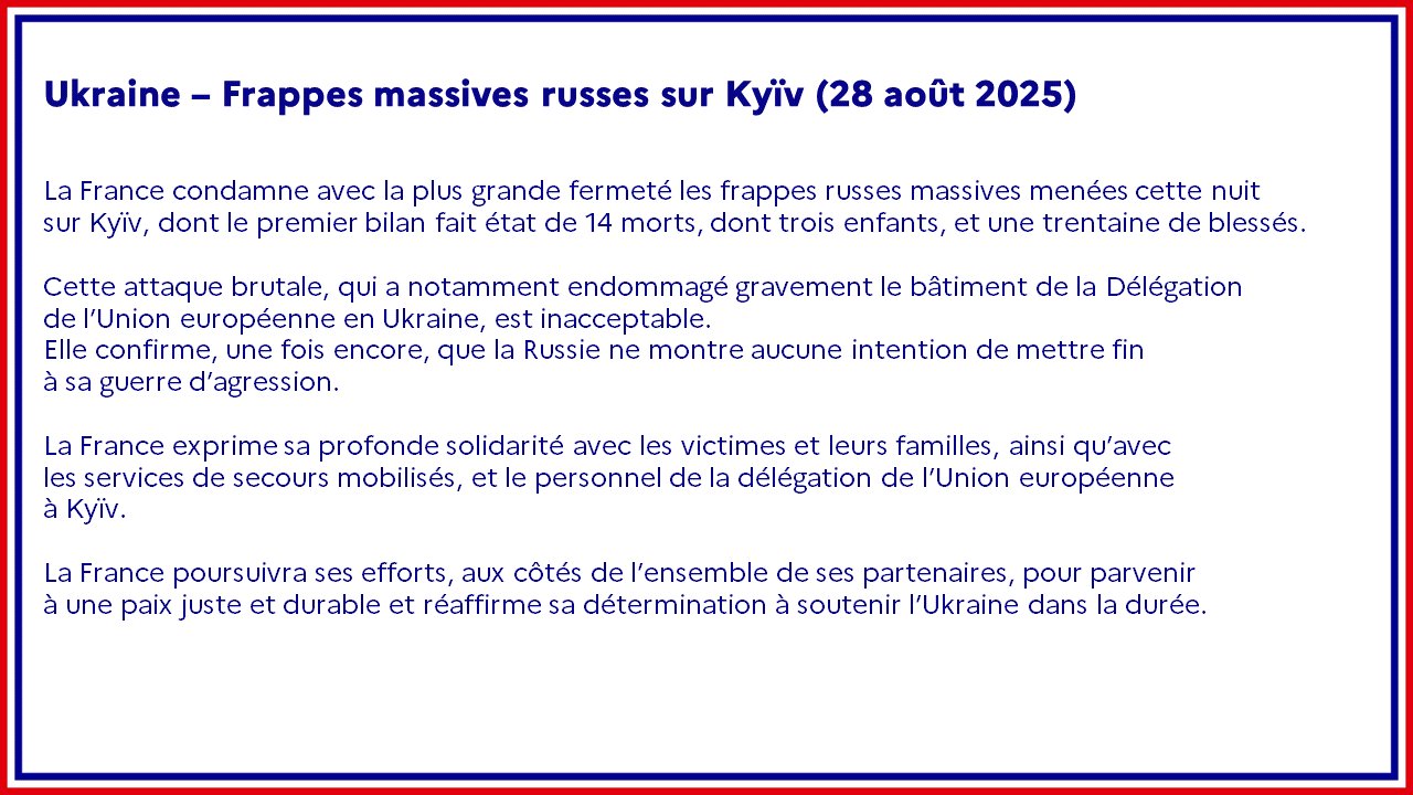 France Condemns Russian Strikes on Kyiv Killing 14