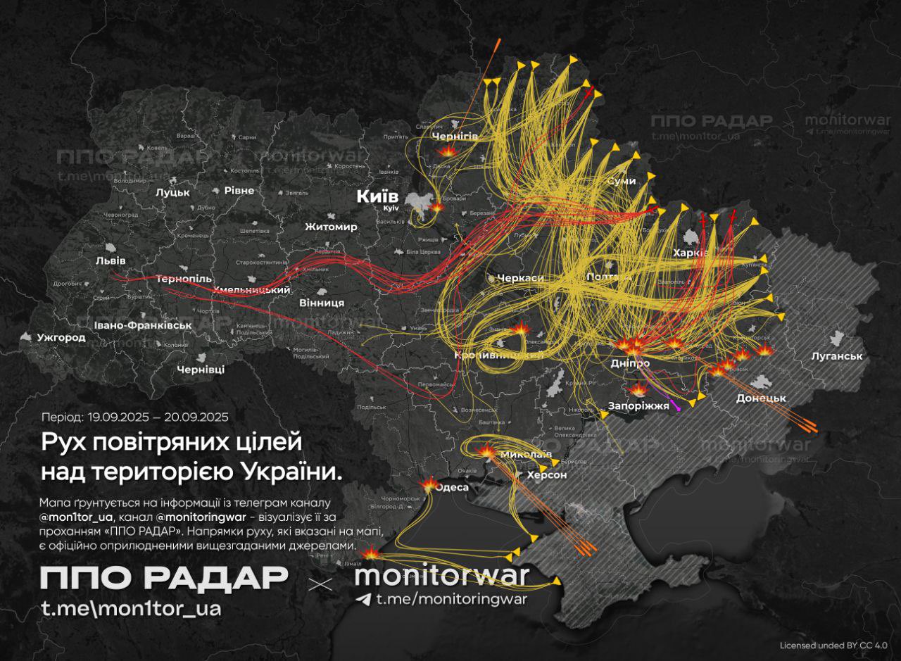 Indicative missile and UAV routes during night attack