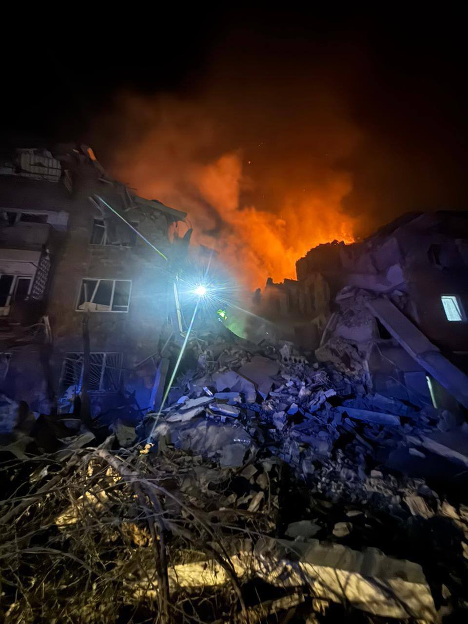 Destroyed Kyiv building after Russian strike