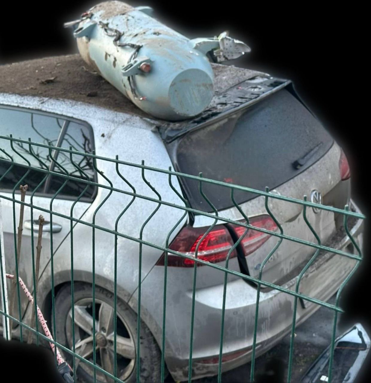 The roof of a Volkswagen withstood a 450-kilogram warhead from a Russian Kh-101 cruise missile