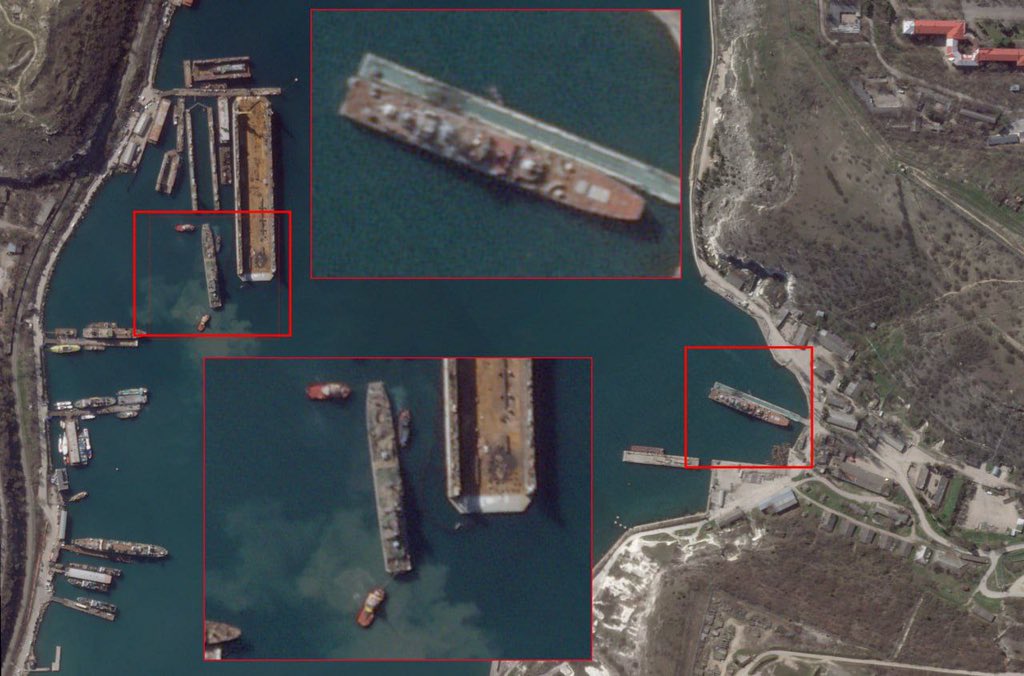 Satellite image shows missile attack damage on Russian landing ships in Crimea