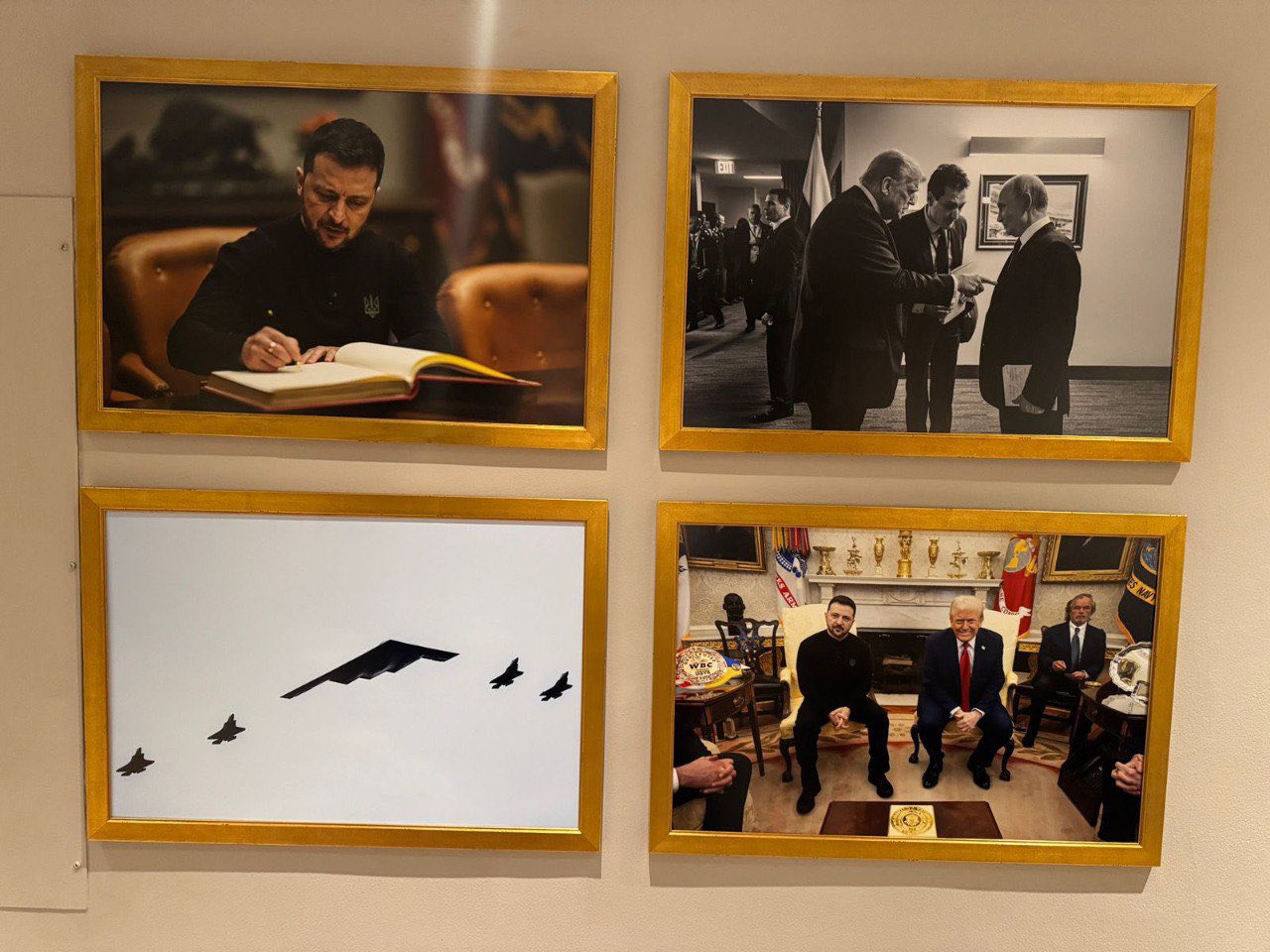 Photos of Trump-Zelensky meeting and Alaska displayed in White House