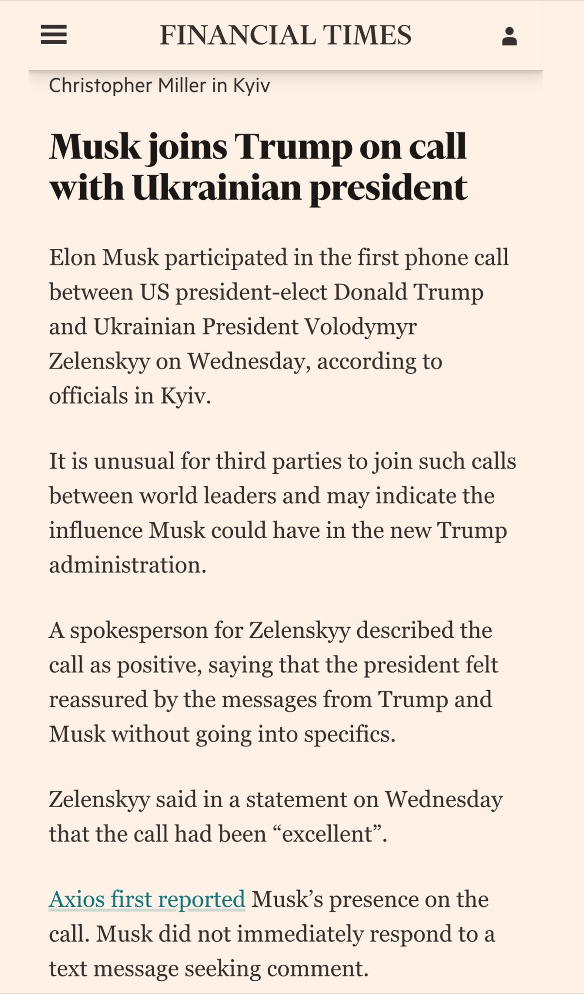 Two officials confirm Musk-Trump-Ukraine prime minister call