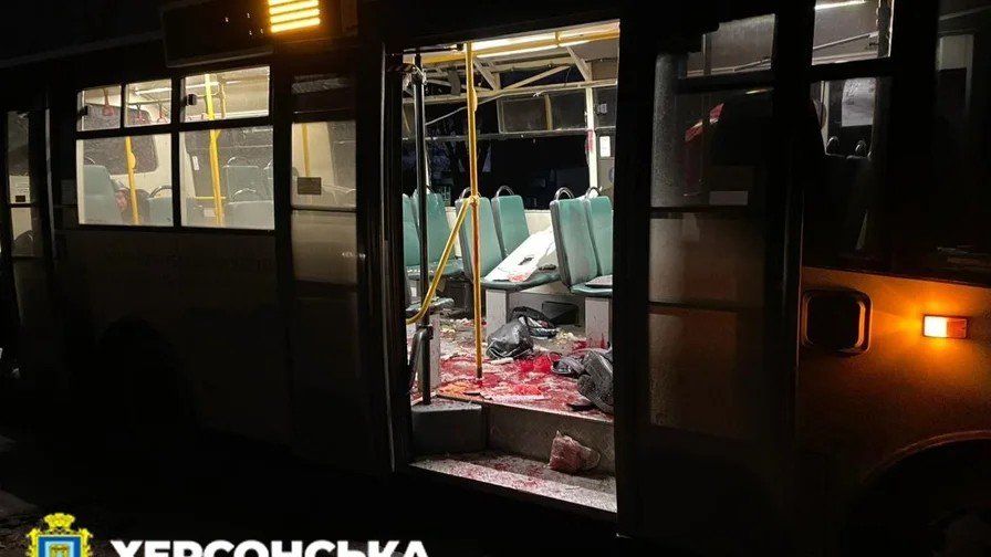 Russian drone attack on bus in Kherson
