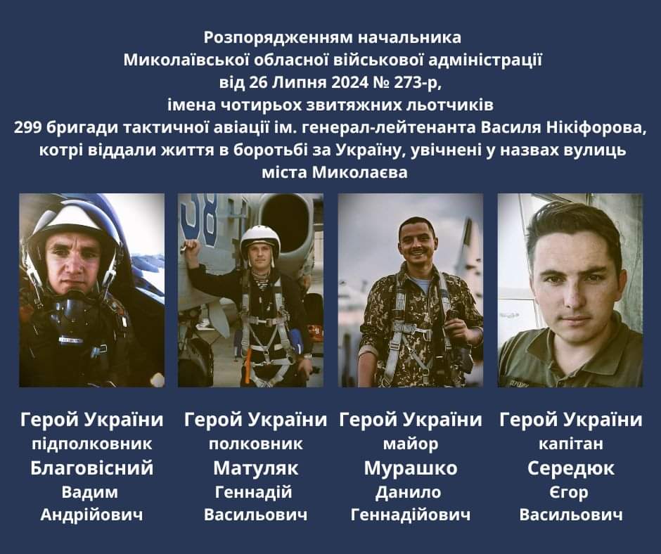 Mykolaiv streets named after hero pilots